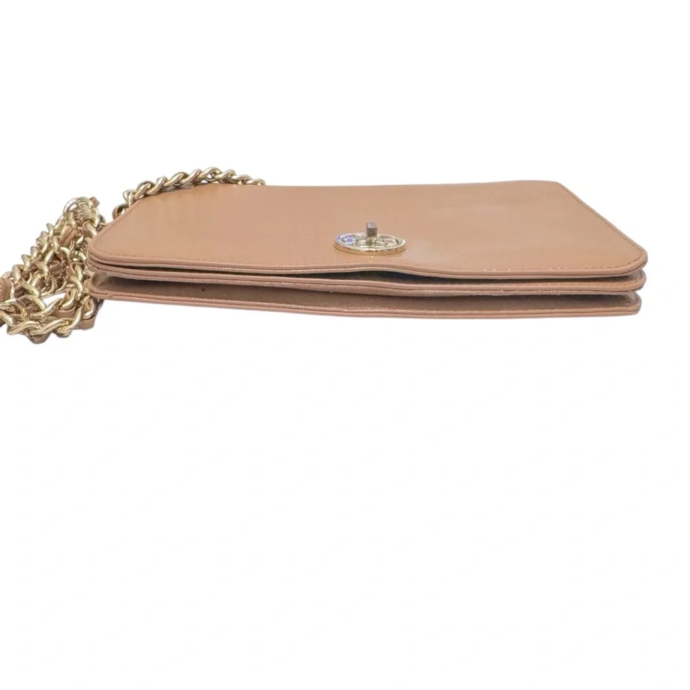 Tory Burch Sand Adalyn Clutch/Shoulder Bag in Patent Saffiano Leather Gold Chain